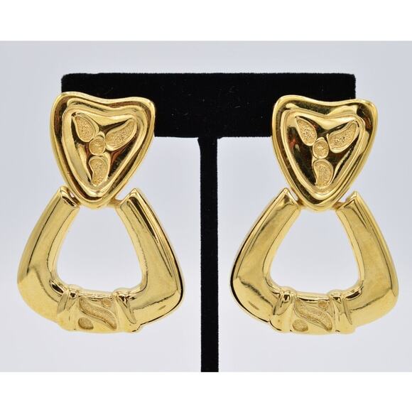 Givenchy Vintage Clip On Earrings Chunky 2" Gold Door Knocker Signed 1980s BinAB - Picture 1 of 10